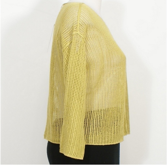 Eileen Fisher Yellow Organic Linen Knit Mesh Box Sweater Top size Medium M boho - Picture 3 of 11